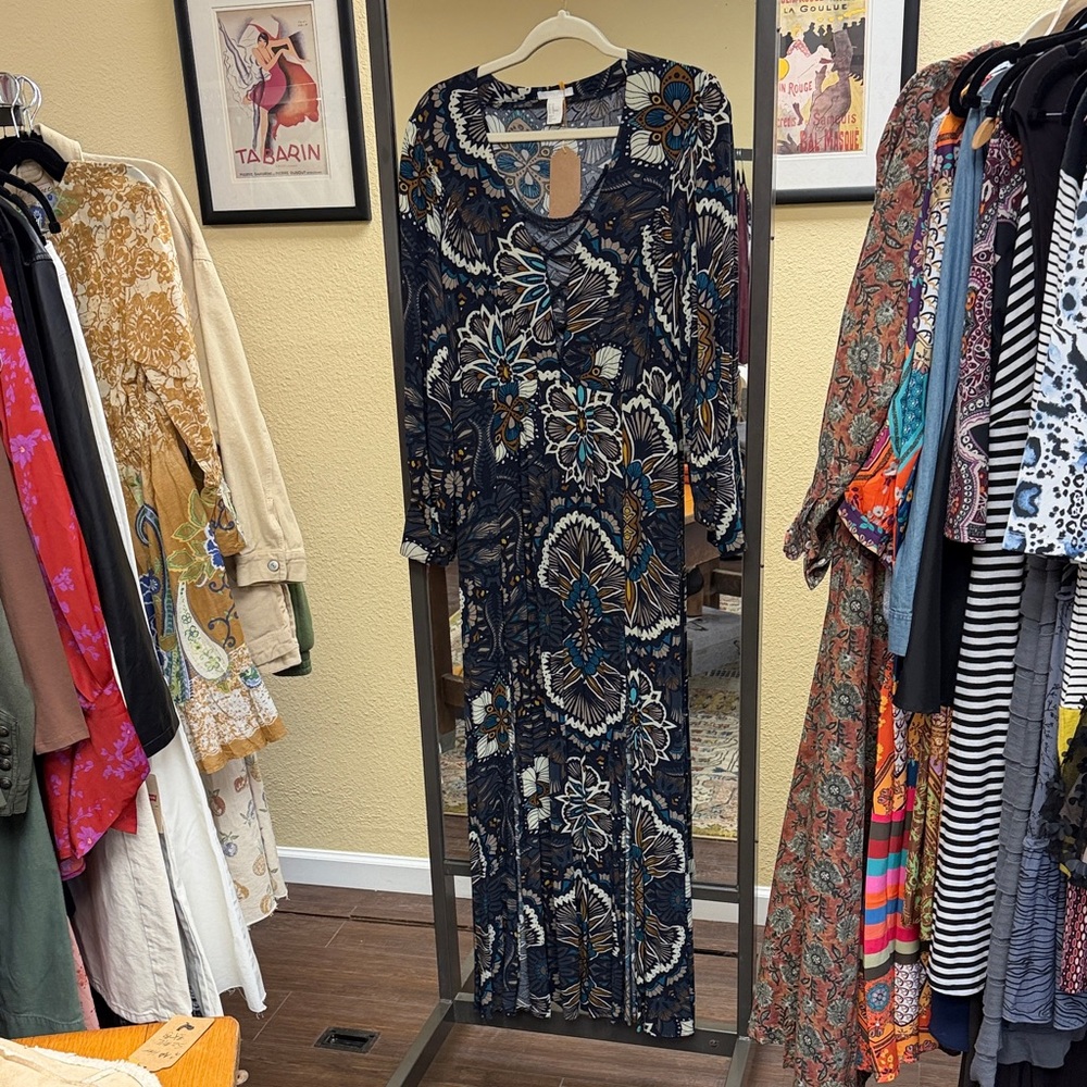 H&M Navy Floral Long Sleeve Dress